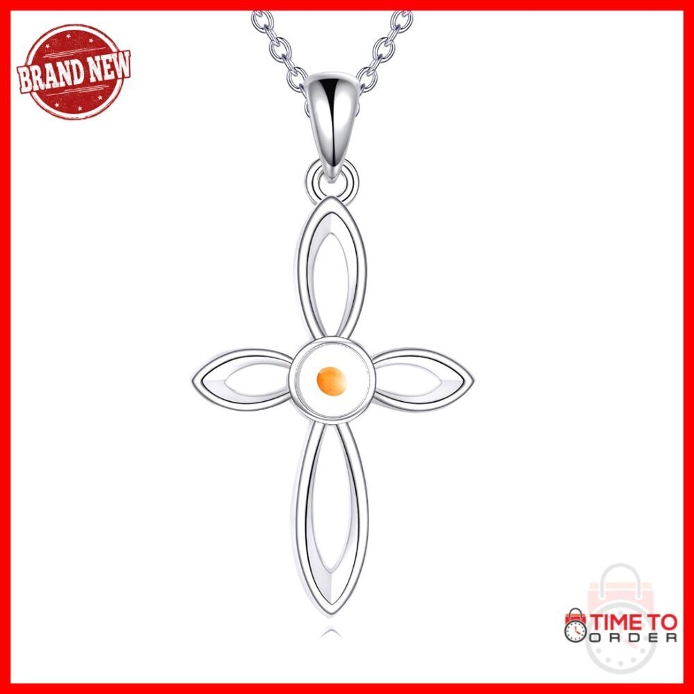 Sterling Silver Cross Pendant Necklace with Mustard Seed Symbol